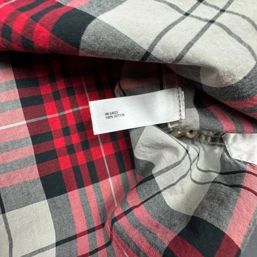 Gap Boys 4/5 Red Grey Plaid Button Up Long Sleeve Cotton Casual Shirt Classic